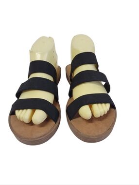 Steve Madden Glyn Black Multi-Strap Elastic Platform Sandals Women's Size 10